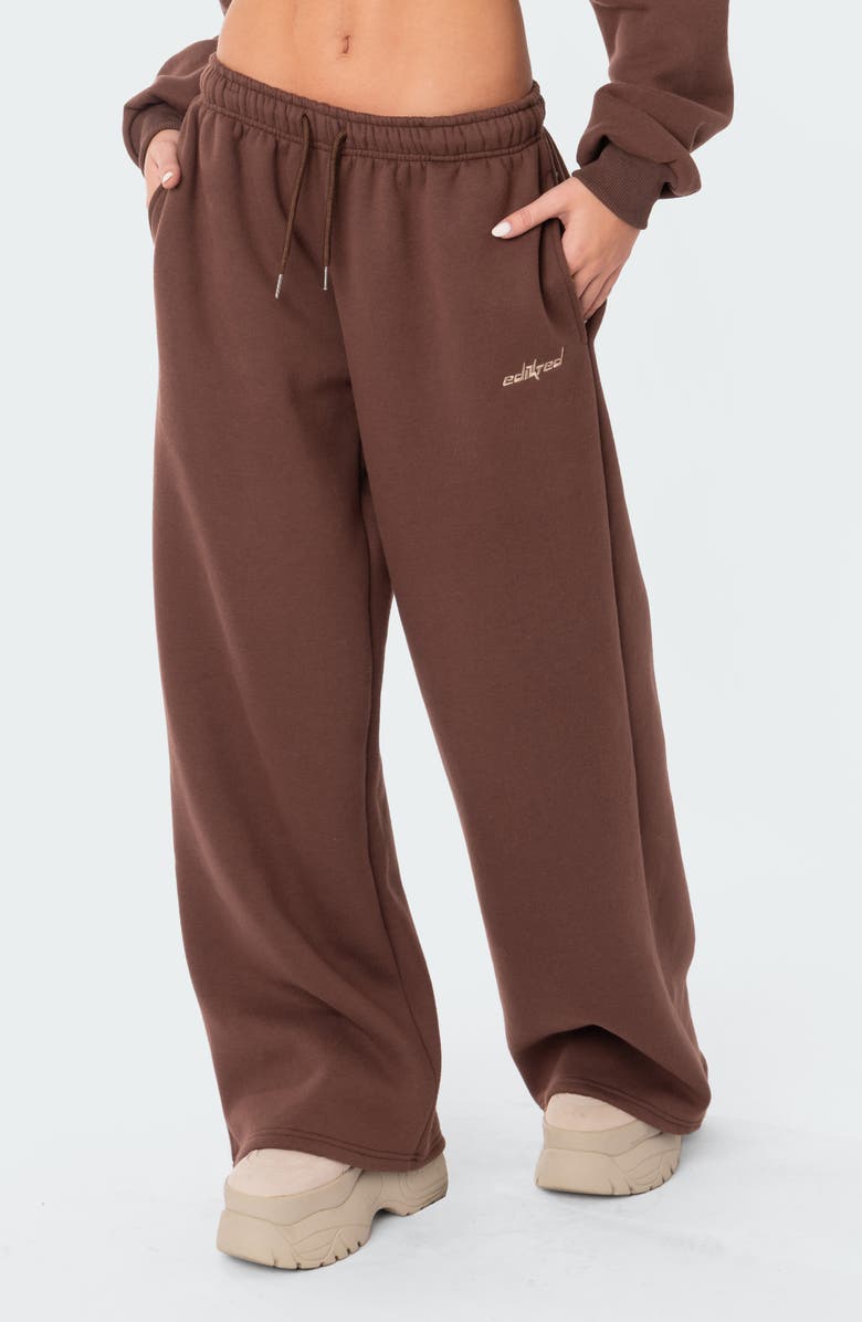 EDIKTED Brenna Low Rise Wide Leg Sweatpants, Alternate, color, Brown