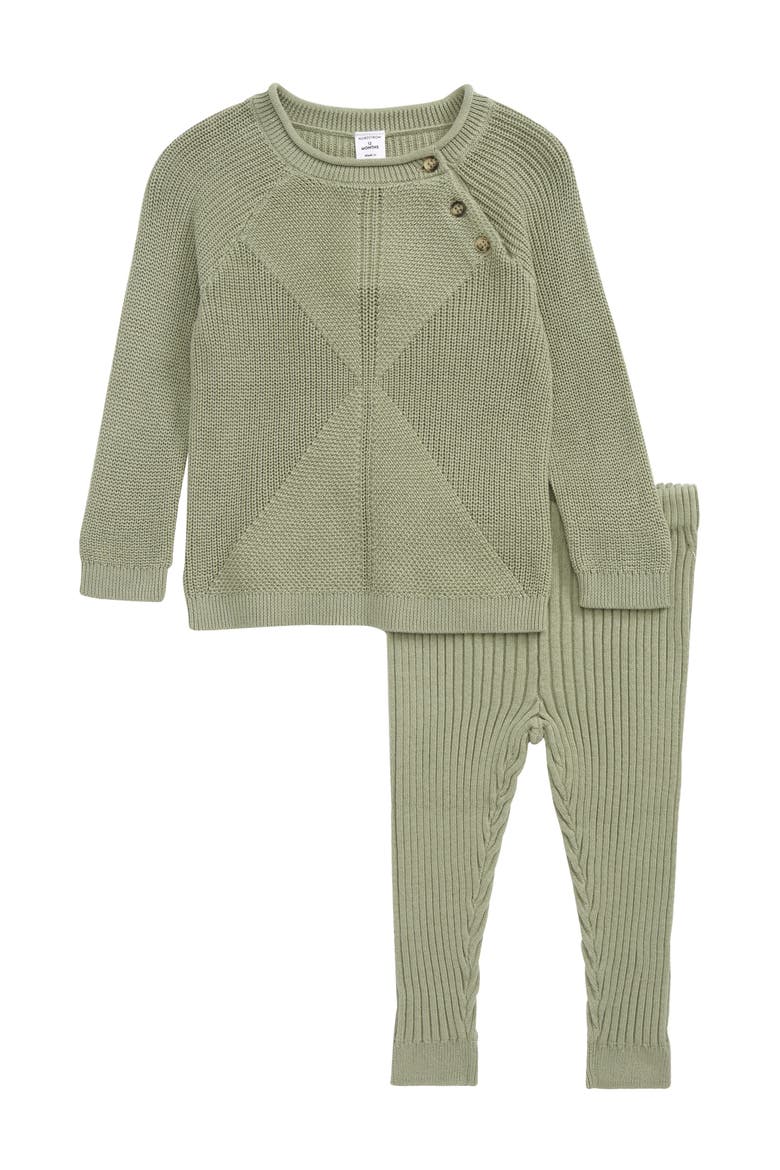 Essential Cotton Sweater & Knit Leggings Set, Main, color, GREEN SEAGRASS
