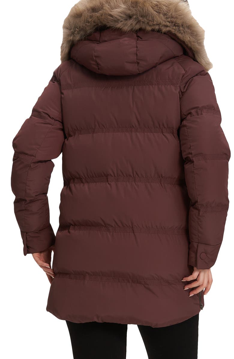 Noize Ophelia Faux Fur Trim Puffer Parka, Alternate, color, Mahogany