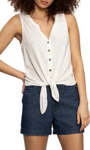 Sanctuary Tie Front Slub Jersey Button-Up Tank