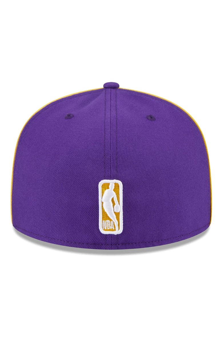 New Era Men's New Era Purple Los Angeles Lakers Piped & Flocked 59Fifty Fitted Hat, Alternate, color,