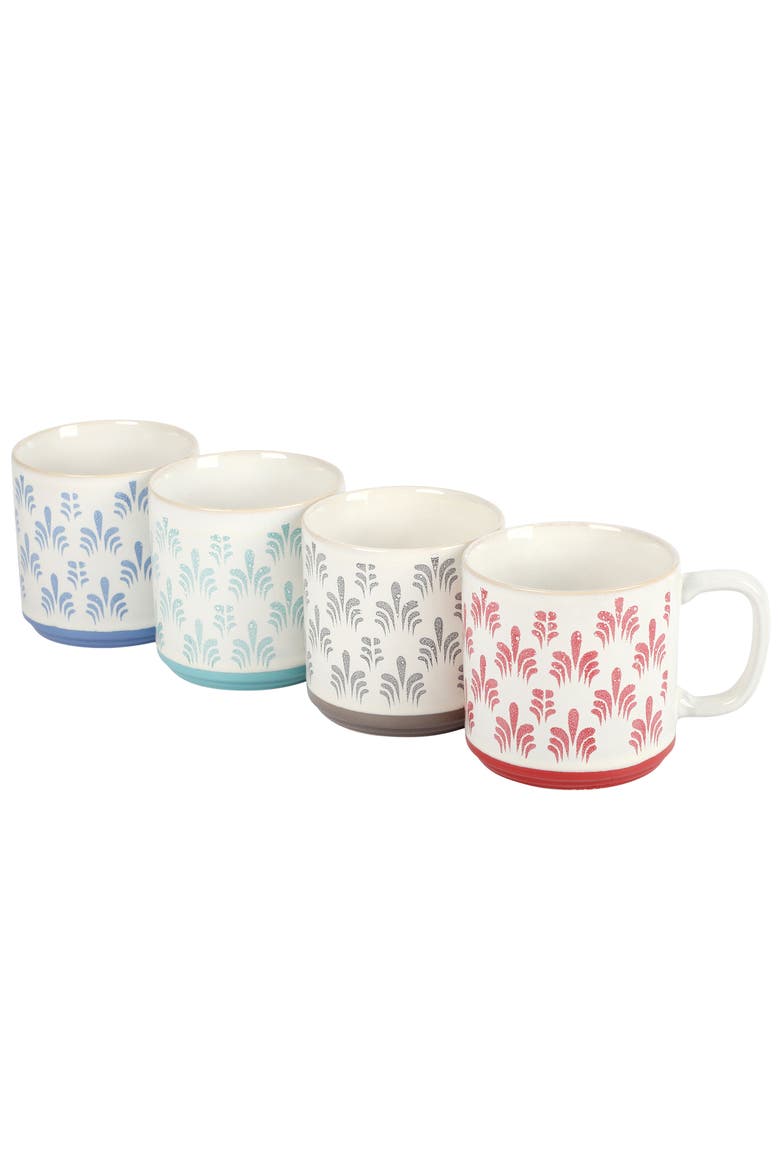 Morning Mist 4 Piece 18 Ounce Stoneware Mug Set, Alternate, color, Red