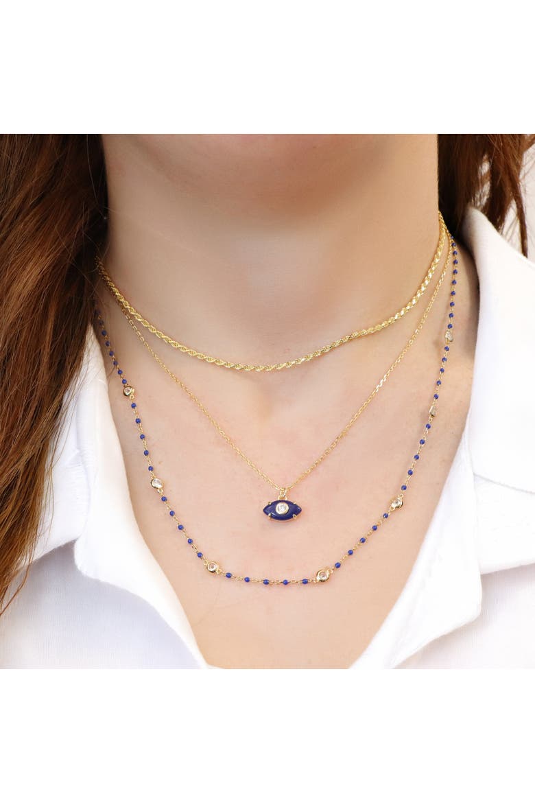 Dark Blue Bead CZ Chain Necklace, Alternate, color, Dark Blue