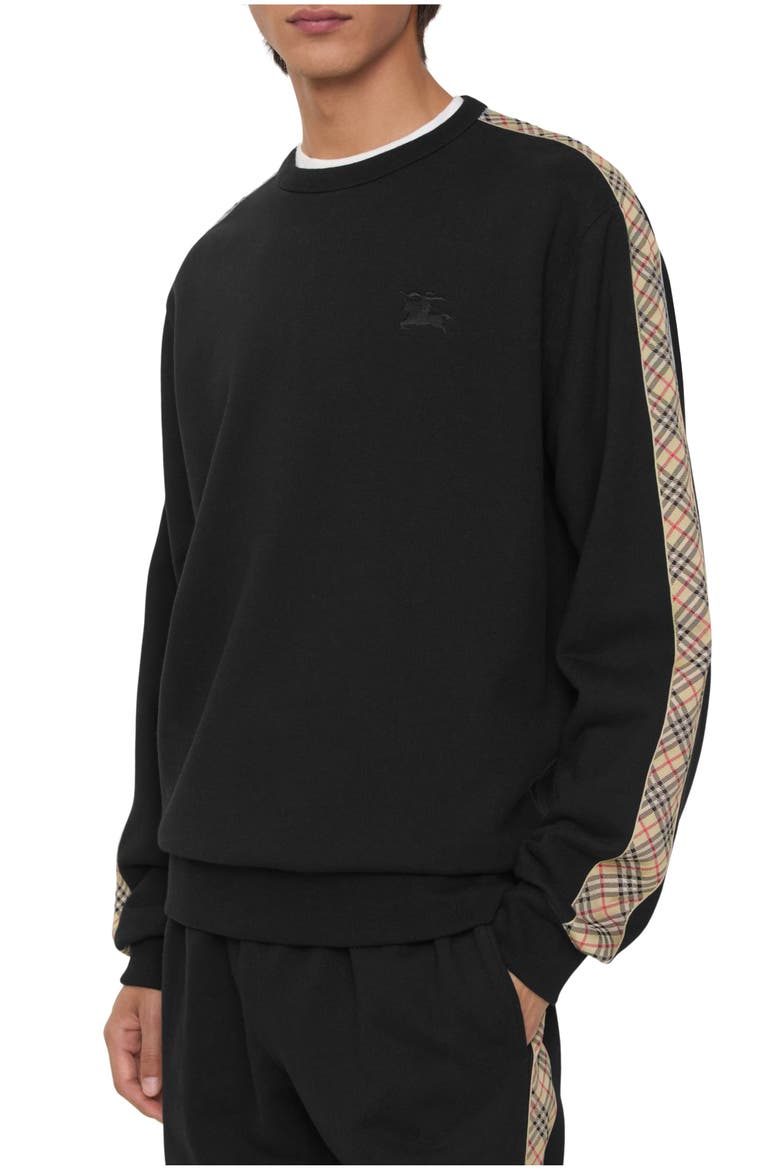 Check Trim Cotton Sweatshirt, Main, color, Black