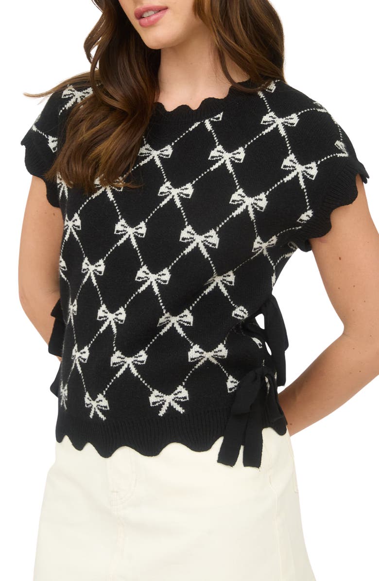 Blu Pepper Bow Cap Sleeve Sweater, Alternate, color, Black