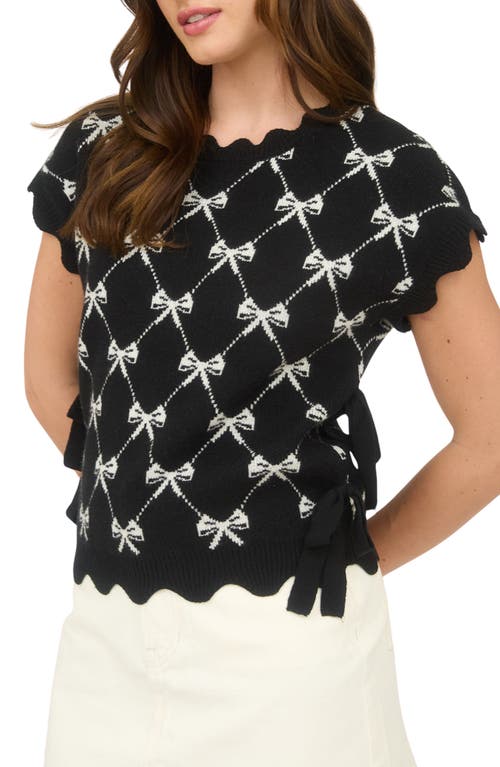 Blu Pepper Bow Cap Sleeve Sweater In Black