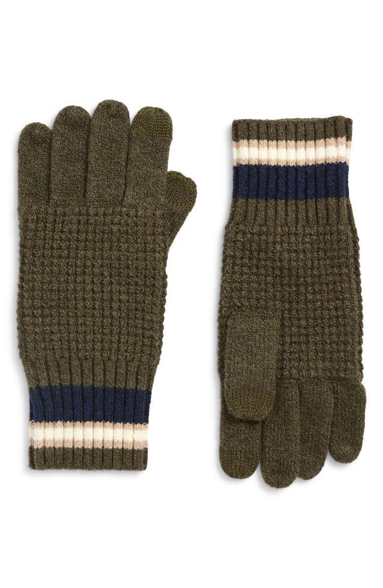 Faherty Jackson Stripe Tech Gloves, Main, color, Olive Heather