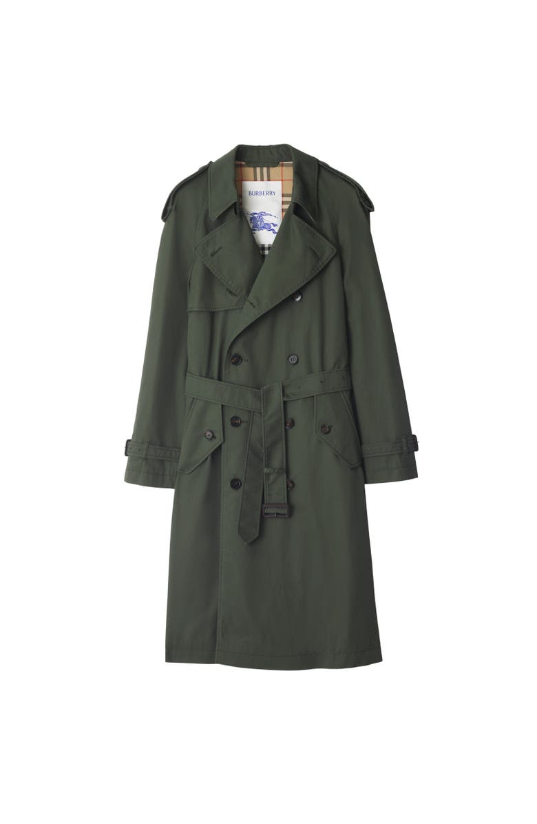 Burberry Mid-length Gabardine Trench Coat, Alternate, color, Yew Green