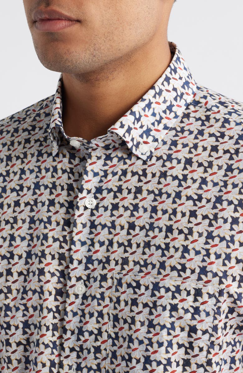 Scott Barber Regular Fit Floral Short Sleeve Cotton Button-Up Shirt, Alternate, color, Navy
