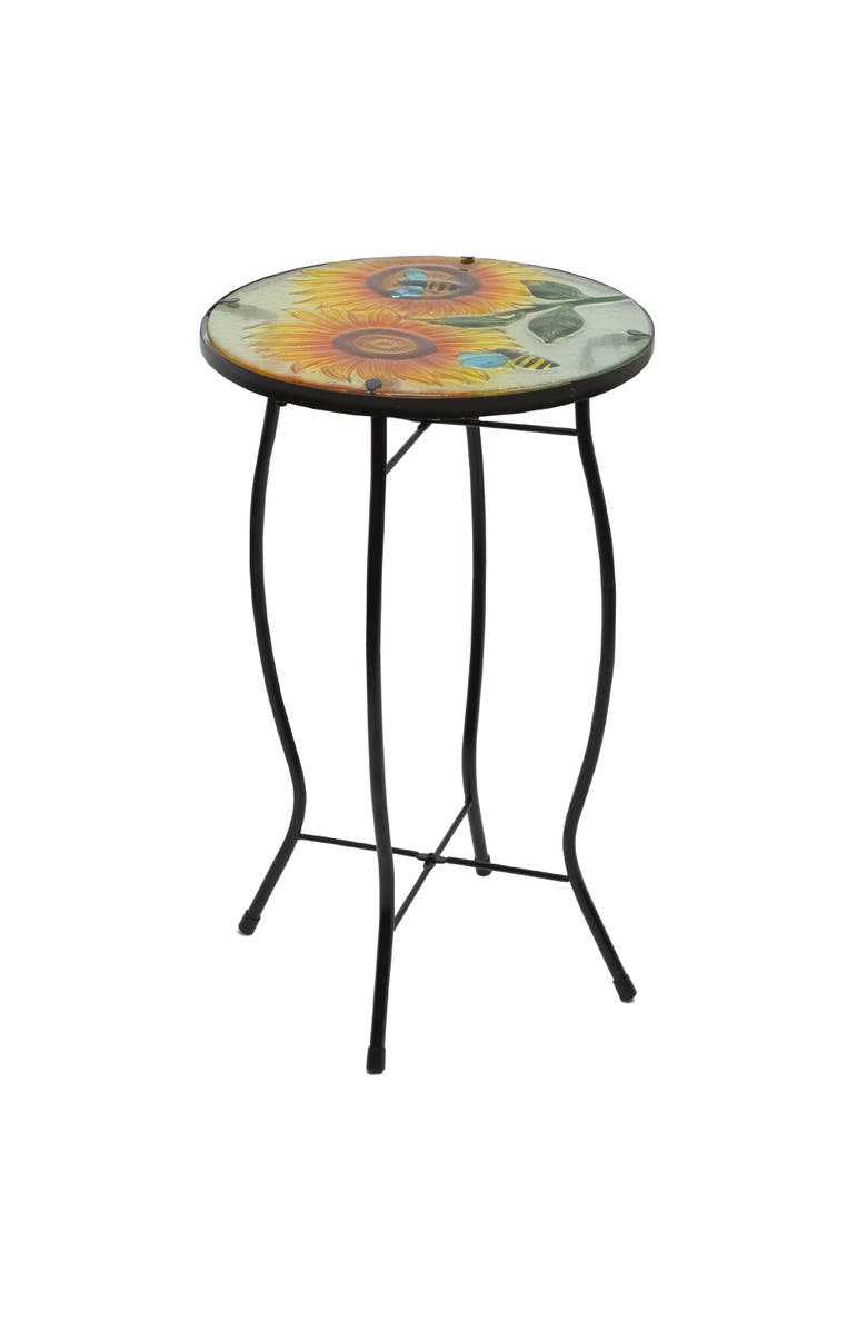 Northlight 19" Sunflower and Bumblebee Glass Patio Side Table, Alternate, color, Yellow