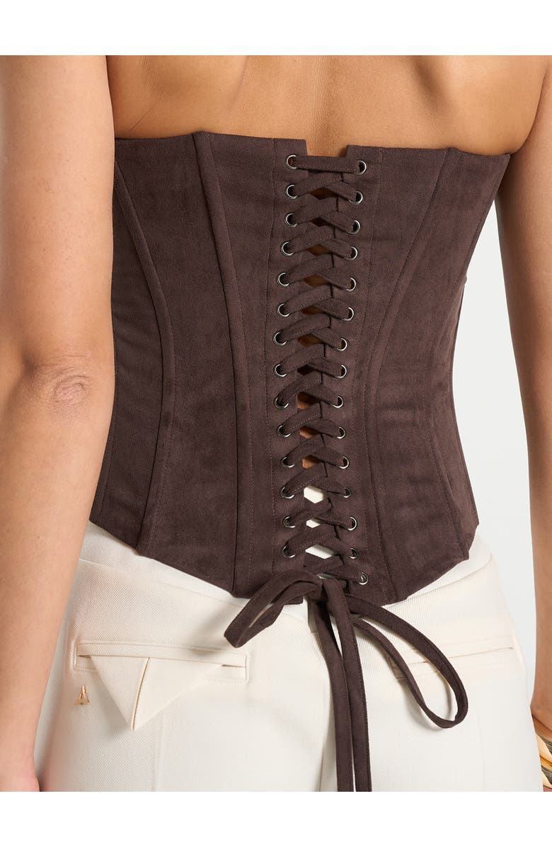 Manière De Voir Scarlett Suede Lace Up Corset, Alternate, color, Brown