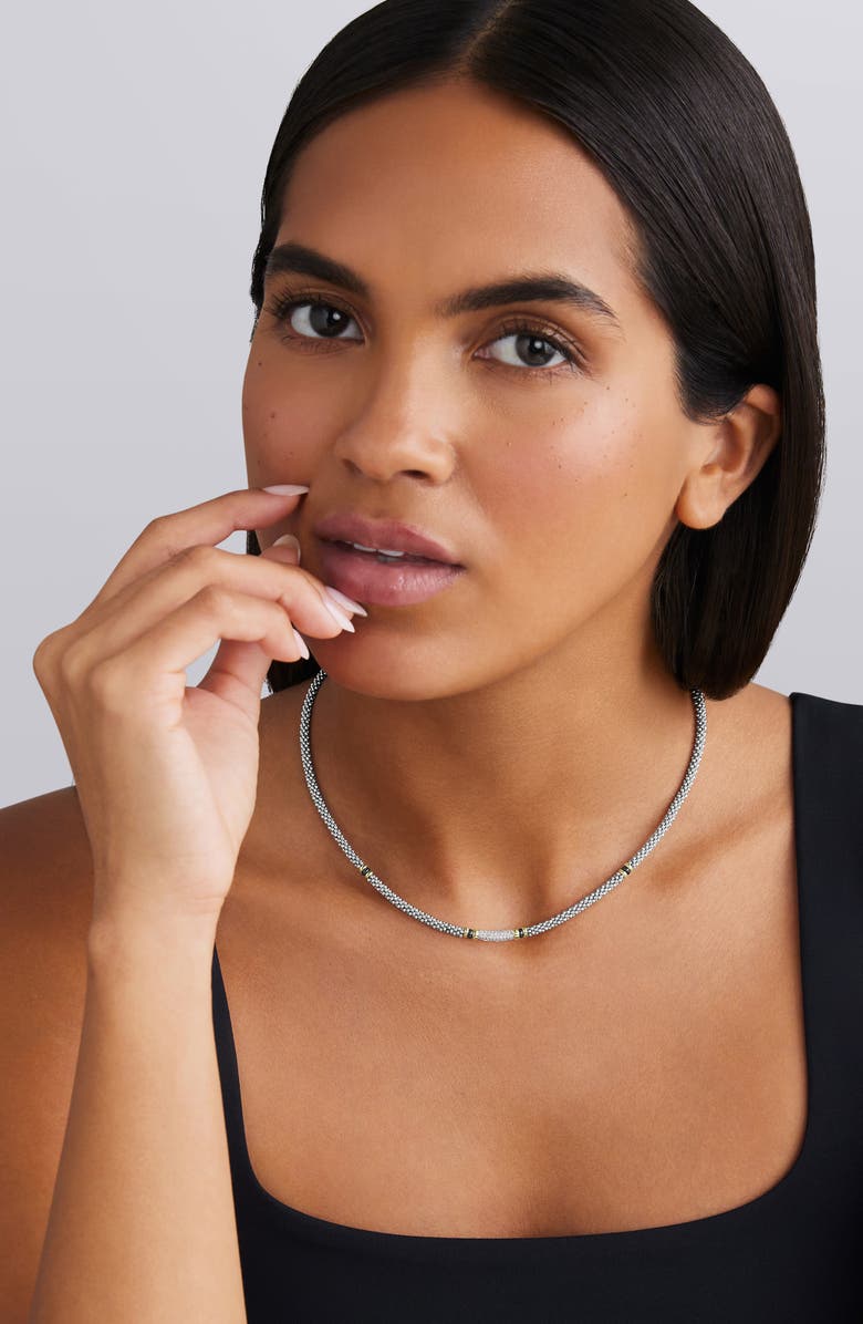 LAGOS Two-Tone Black Ceramic Caviar Diamond Necklace, Alternate, color, Two Tone