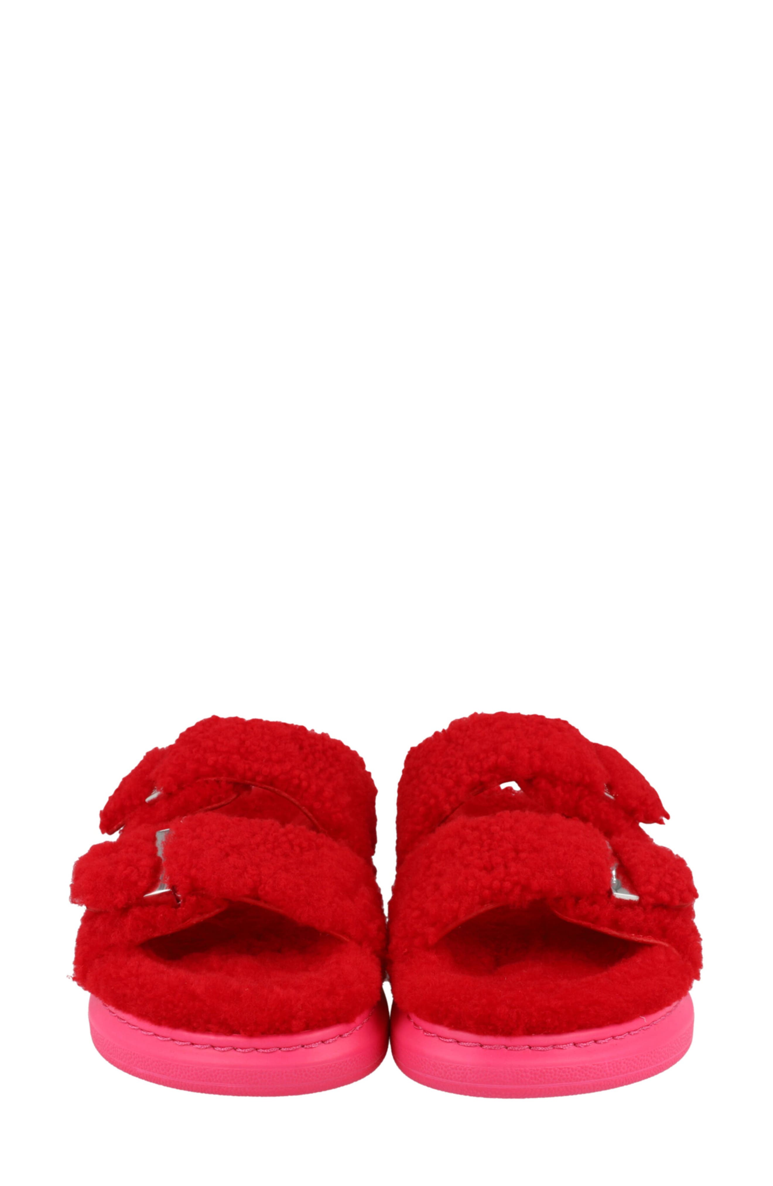 McQueen Genuine Shearling Slide Sandal, Alternate, color, Red Pink Silver