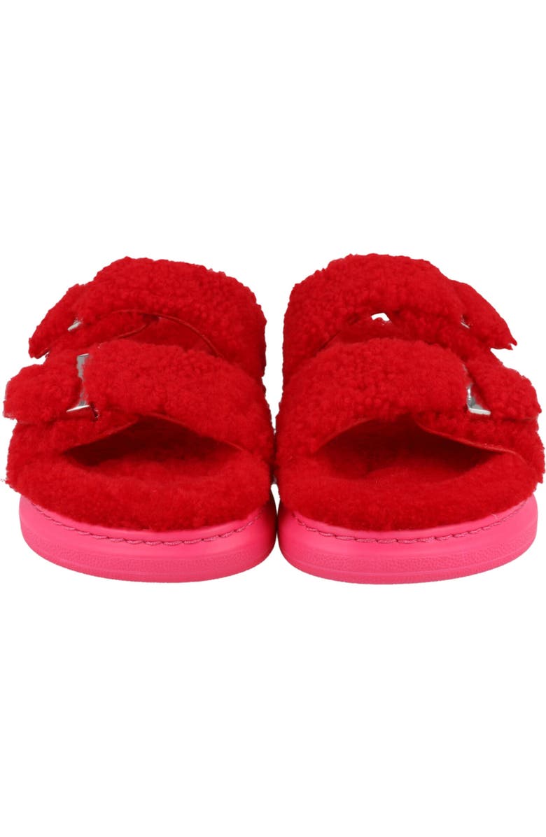 McQueen Genuine Shearling Slide Sandal, Alternate, color, Red Pink Silver