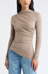 Open Edit Ruched Asymmetrical Mock Neck Top