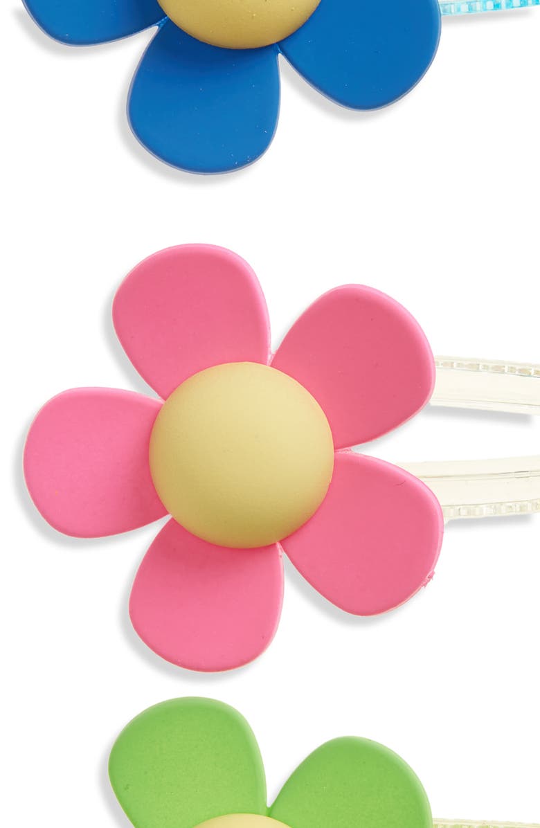 Cara Kids' 3-Pack Flower Hair Clips, Alternate, color, Blue/Pink/Green