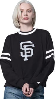 STARTER Women's Starter Black San Francisco Giants Rally Cropped Drop Shoulder Crewneck Sweatshirt