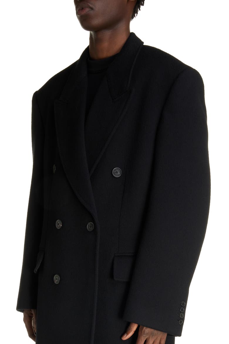 Double Breasted Wool Topcoat, Alternate, color, BLACK