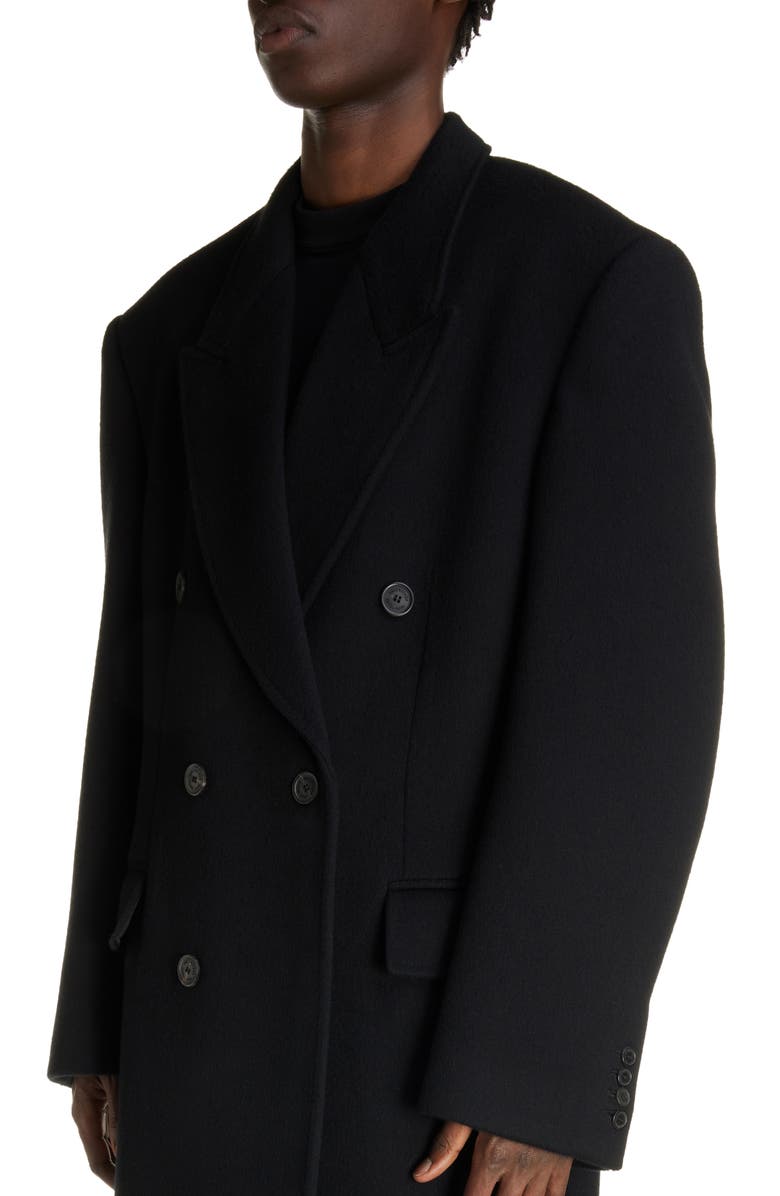 Balenciaga Double Breasted Wool Topcoat, Alternate, color, Black