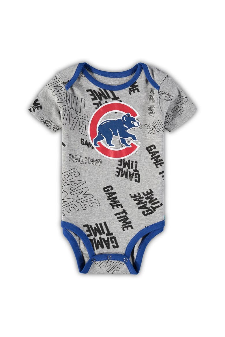 Newborn & Infant Chicago Cubs Royal/Red/Heathered Gray Game Time Three-Piece Bodysuit Set, Alternate, color, Royal