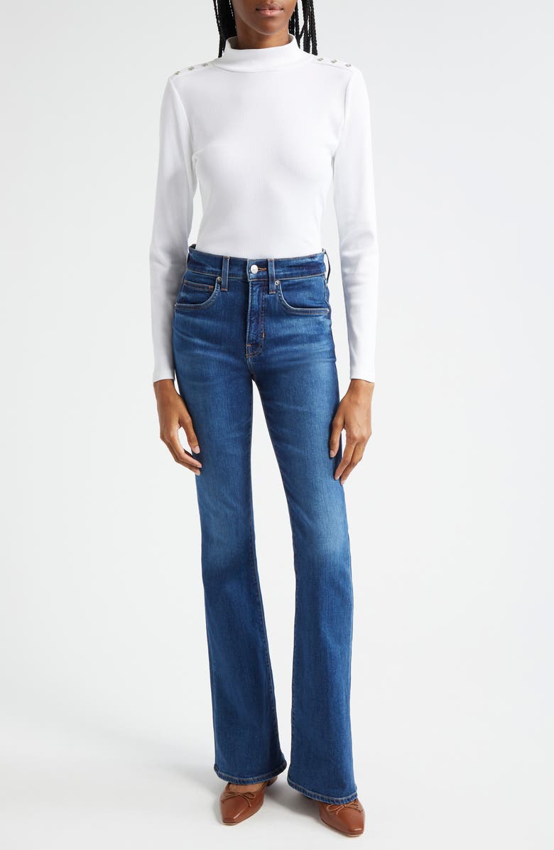 Veronica Beard Nate Shoulder Button Mock Neck Rib Top, Alternate, color,