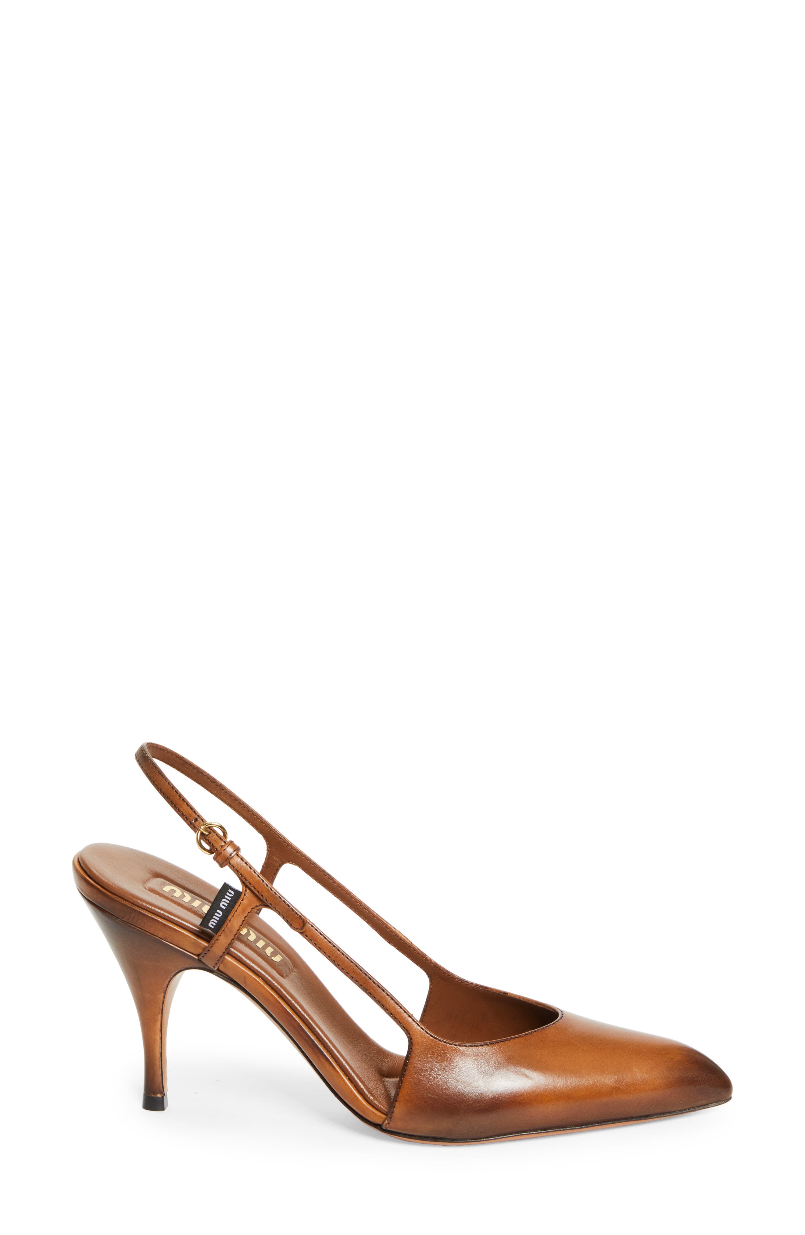 Miu Miu Waxed Calfskin Slingback Pump, Alternate, color, Cognac
