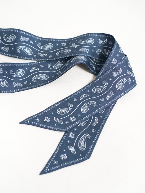 Lost Pattern Nyc "paisley" Silk Twill Skinny Scarf In Blue