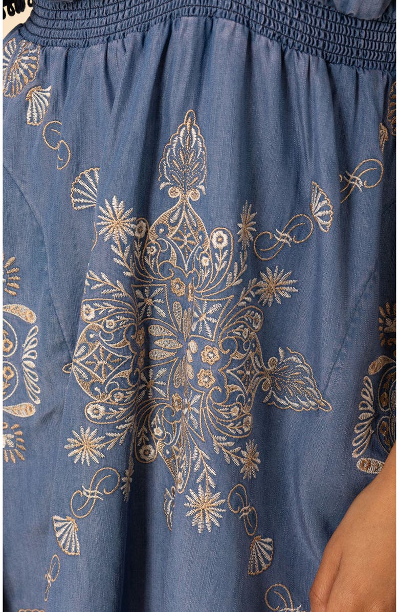 Halebob Elora Embroidered Chambray Dress, Alternate, color,