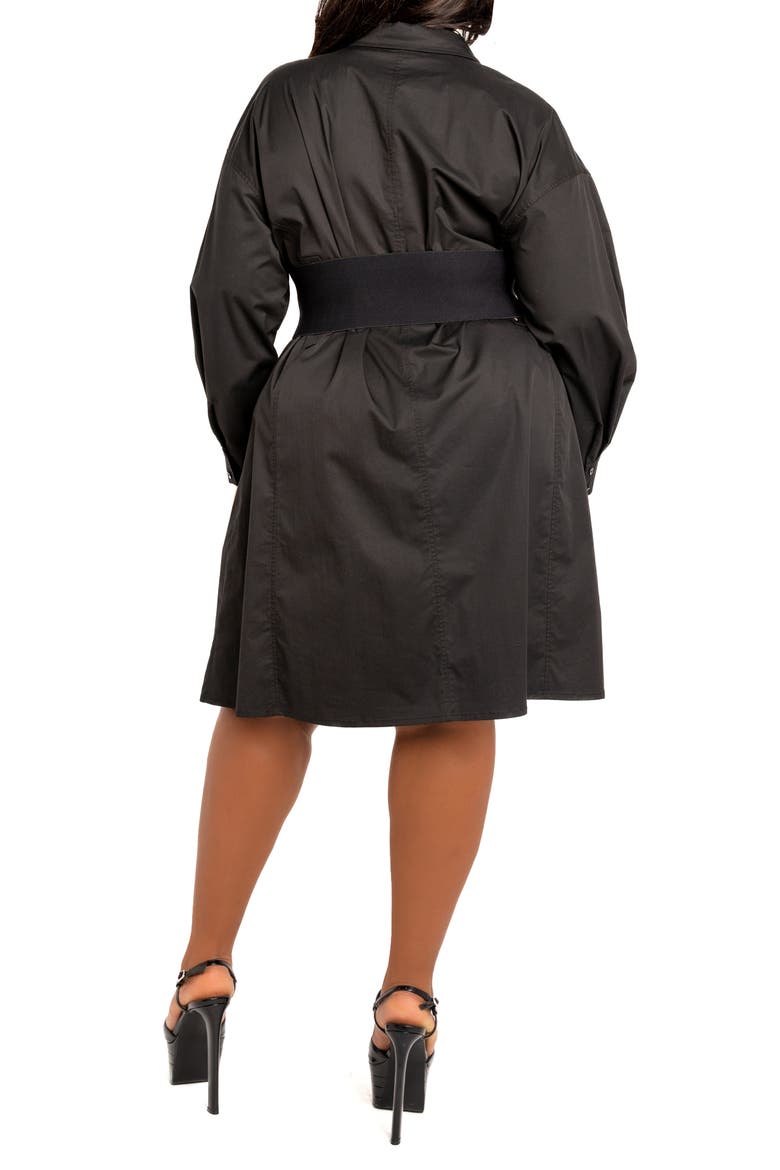 Cinch Waist Long Sleeve Belt Cotton blend Shirtdress, Alternate, color, BLACK