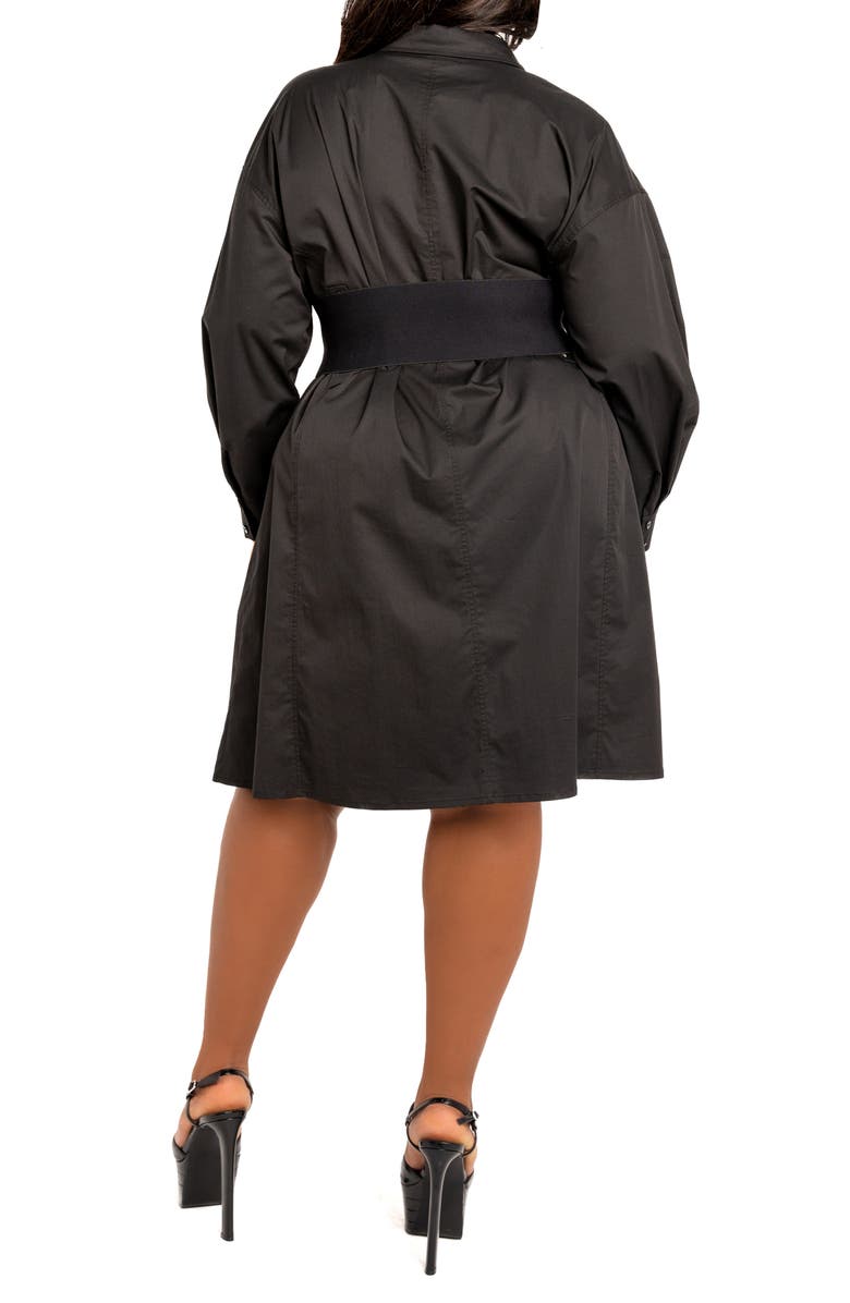 BUXOM COUTURE Cinch Waist Long Sleeve Belt Cotton blend Shirtdress, Alternate, color, Black