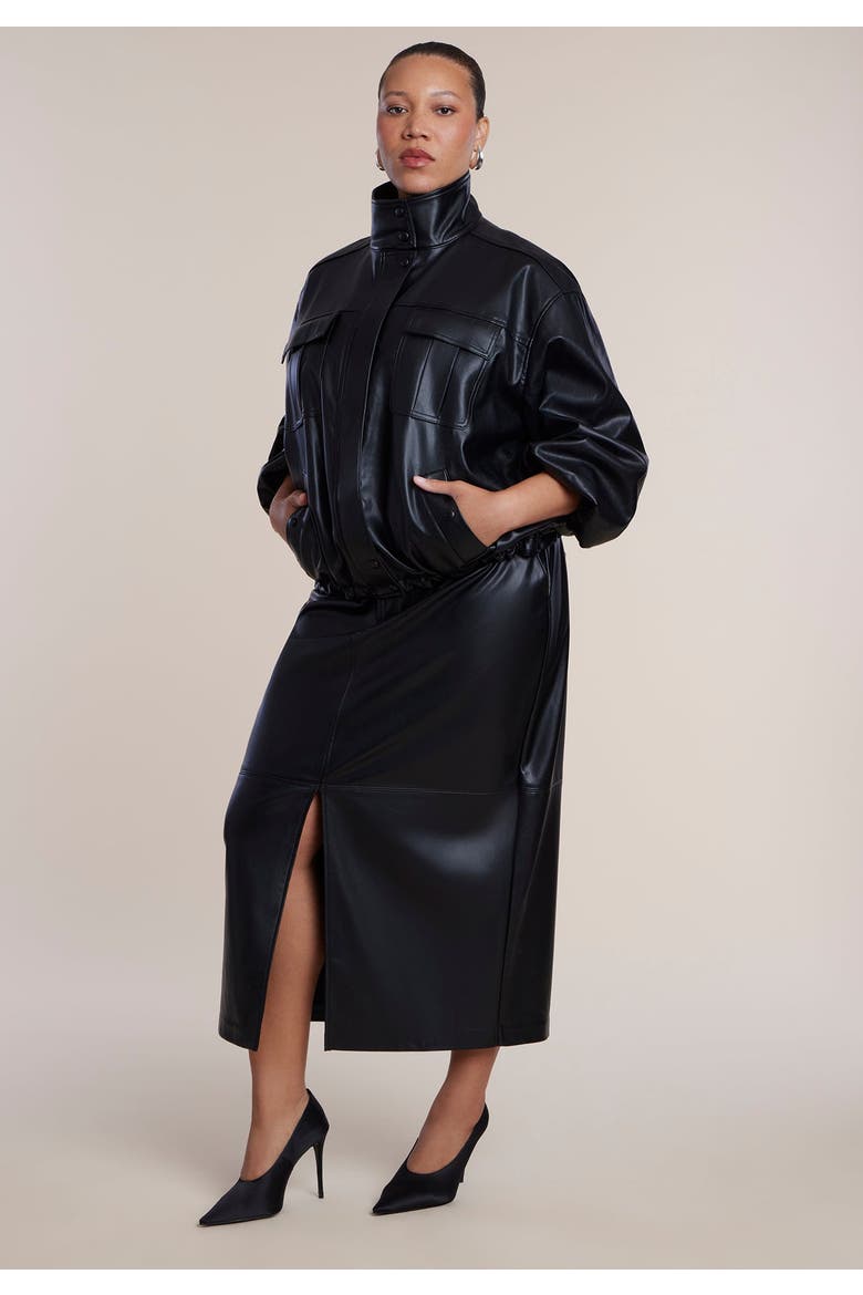 Faux Leather Funnel Neck Jacket, Alternate, color, BLACK ONYX