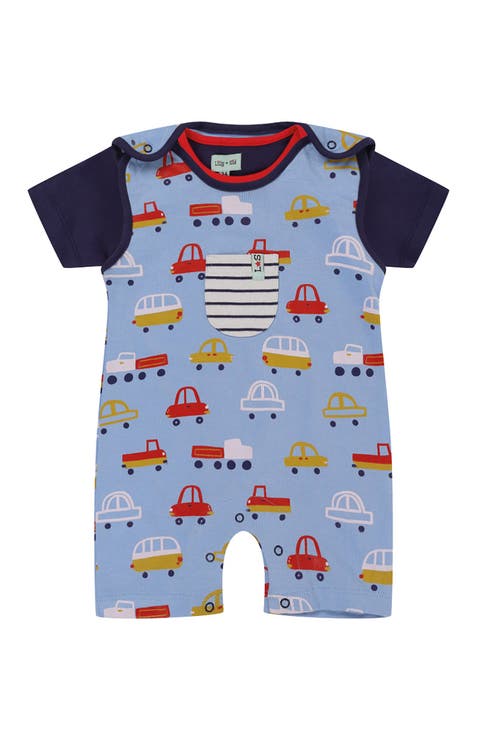 Organic Cotton Car Print Top And Romper Set (Toddler, Little Kid)