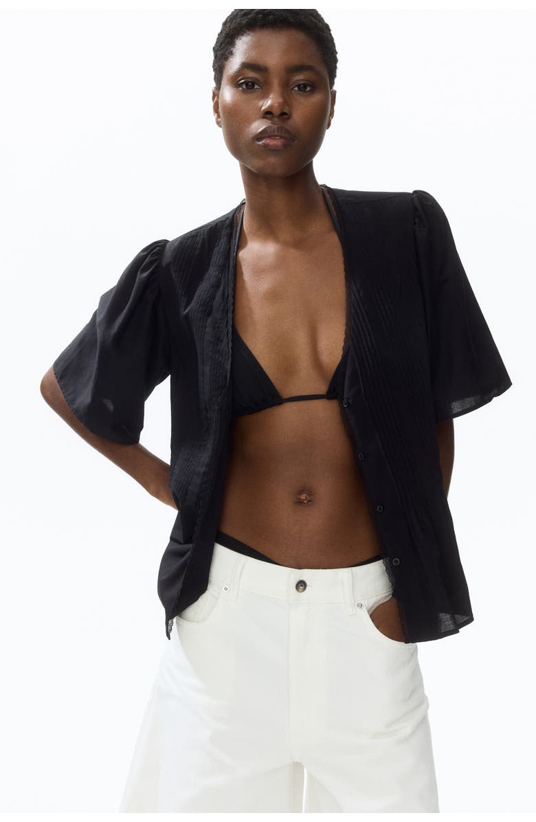 H&M Pintucked Blouse, Alternate, color, Black