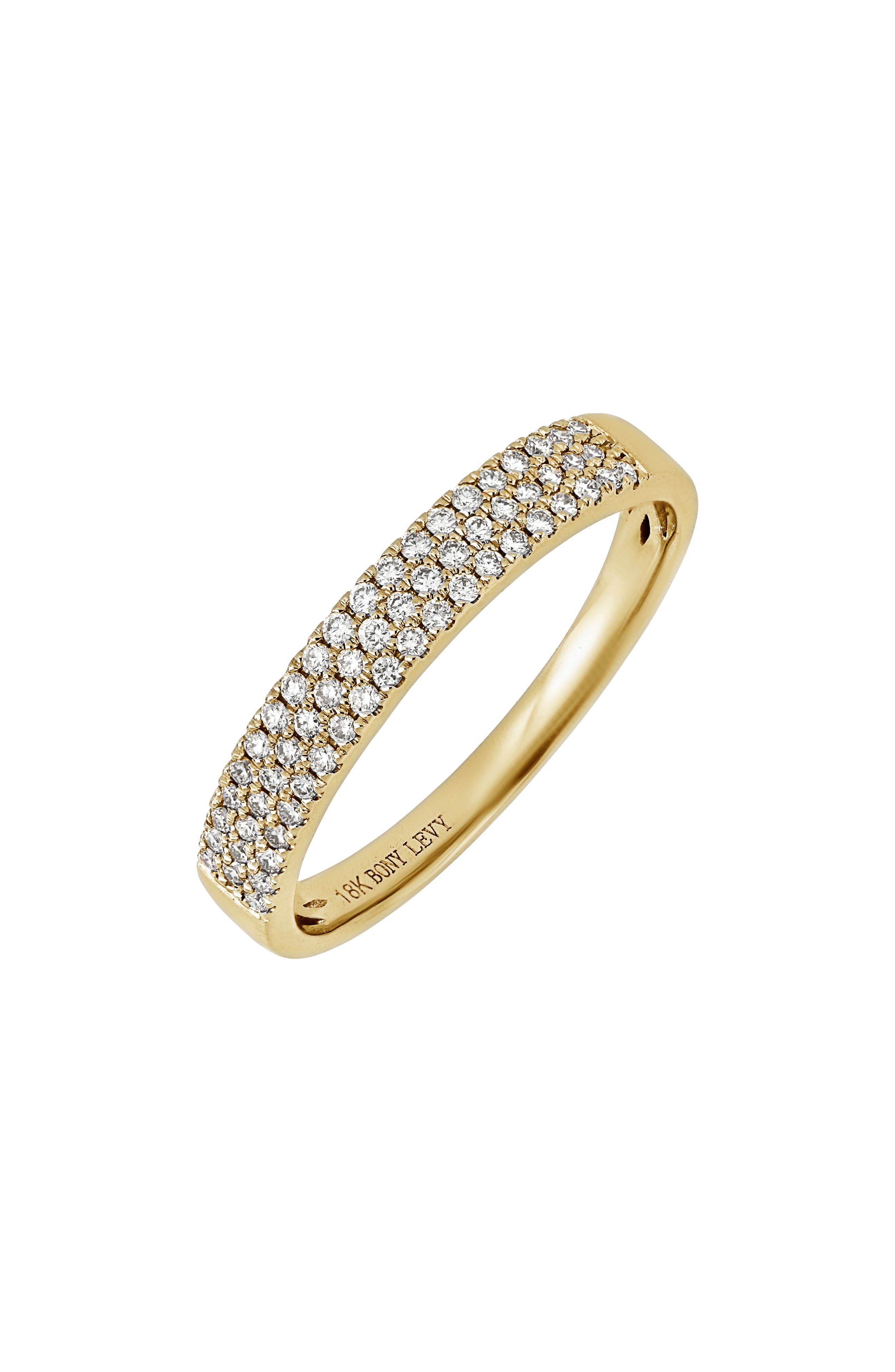 18K Yellow Gold Triple Row Diamond Band Ring
