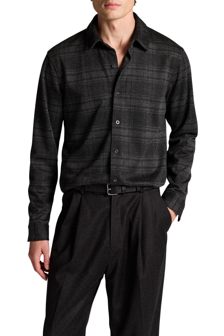 Muted Plaid Cotton & Wool Blend Shirt, Main, color, BLACK/ MED H GREY
