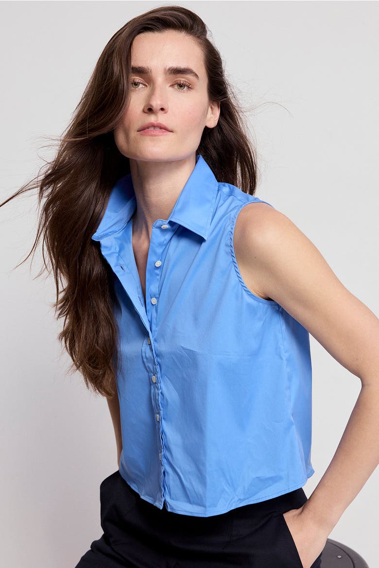 The Boxy Cropped Sleeveless Shirt, Alternate, color, French Blue