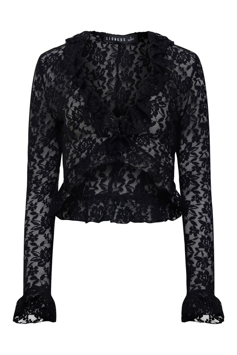 Long Nights Lace Ruffle Crop Top, Alternate, color, ONYX
