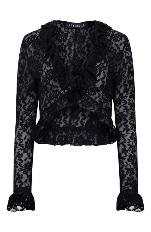 Lioness Long Nights Lace Ruffle Crop Top In Black