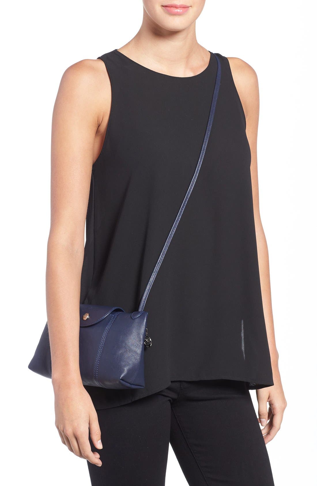 Le Pliage - Cuir Crossbody Bag, Alternate, color, NAVY
