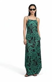 Monzlapur Silk Serpent Noir Maxi Dress