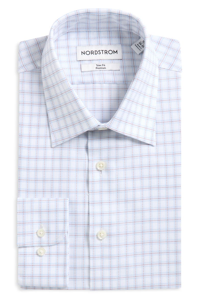 Trim Fit Check Dress Shirt, Main, color, WHITE ELIO CHECK