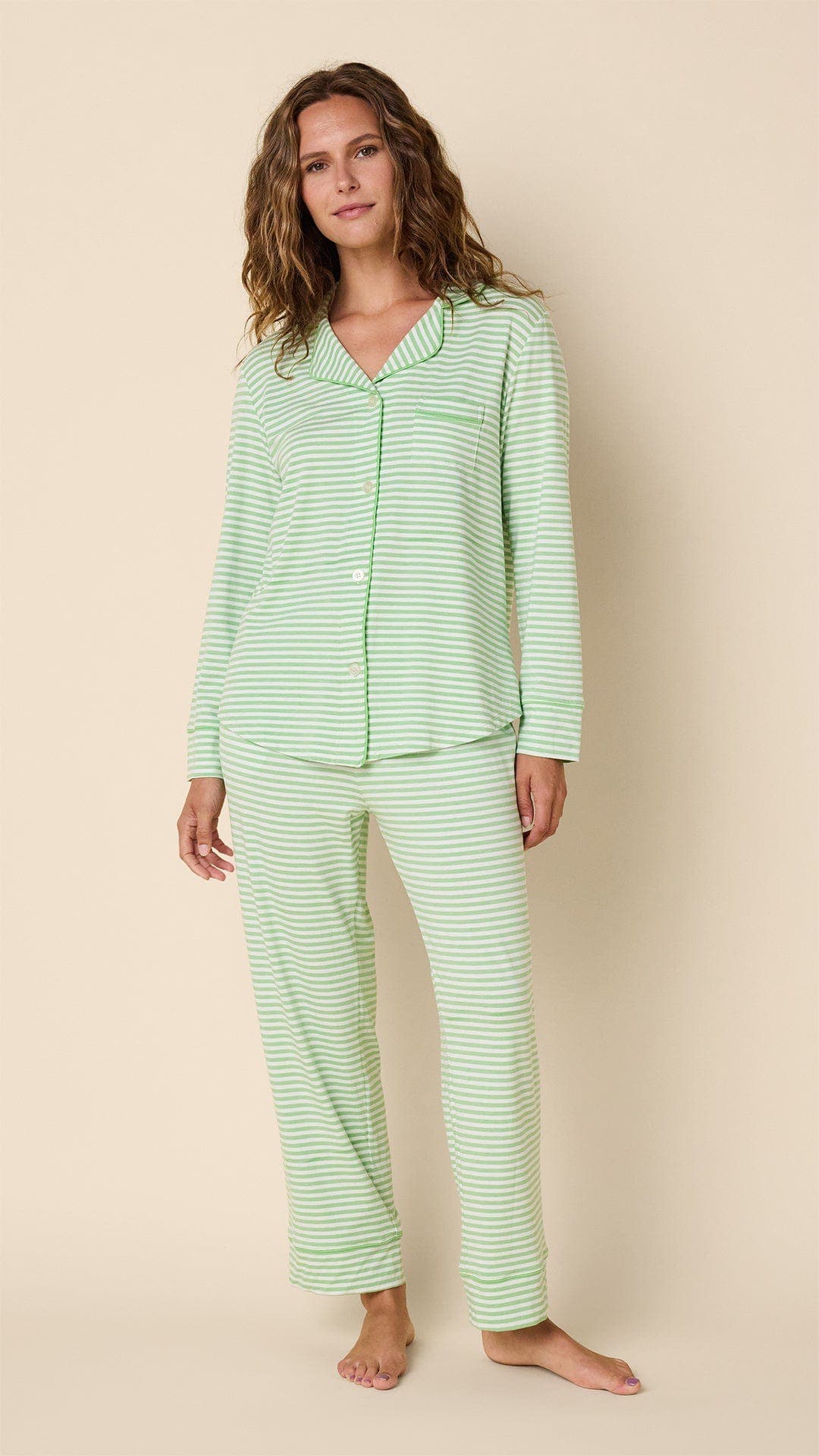 The Cat's Pajamas Pima Knit Pajama Print Set In Green