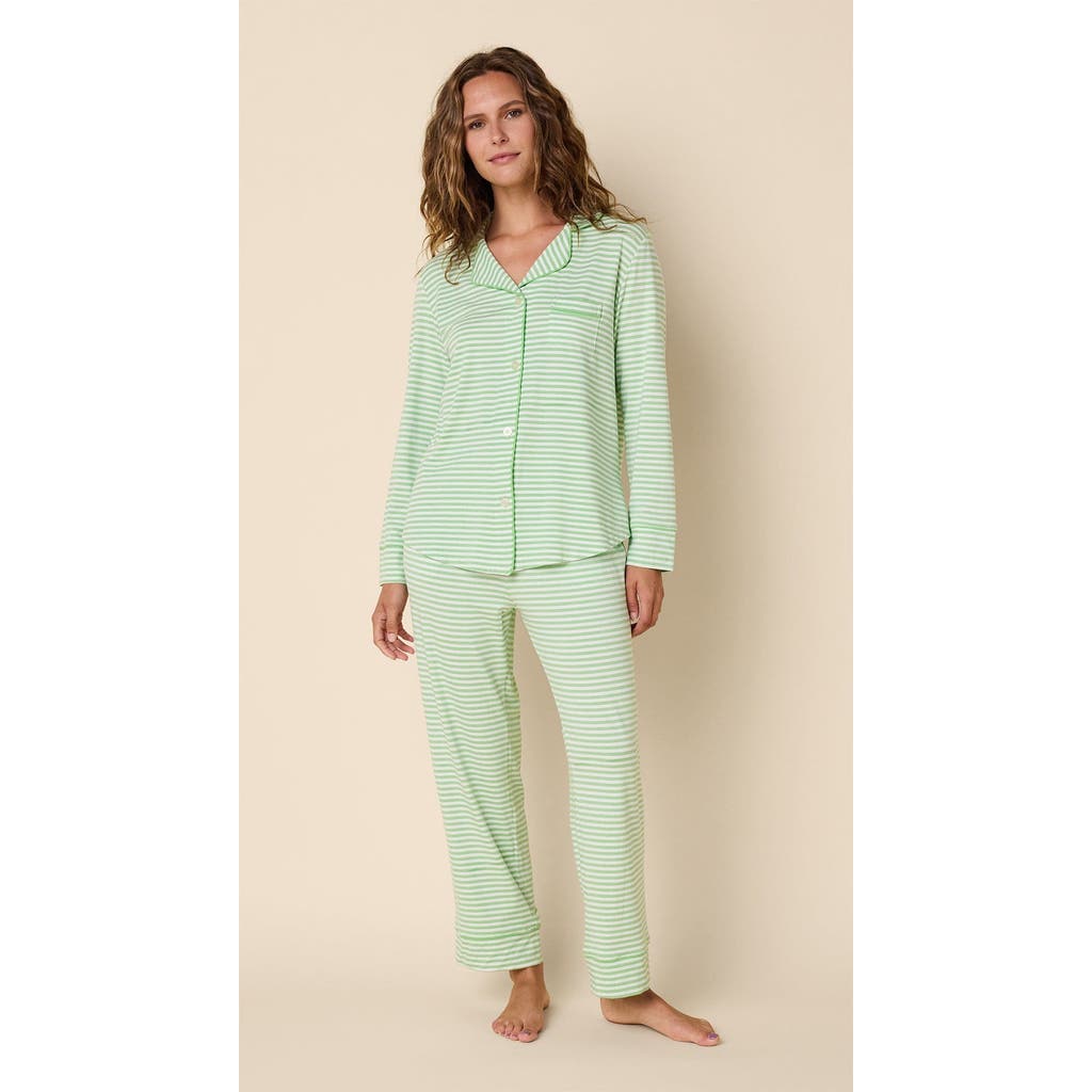 The Cat's Pajamas Pima Knit Pajama Print Set In Green