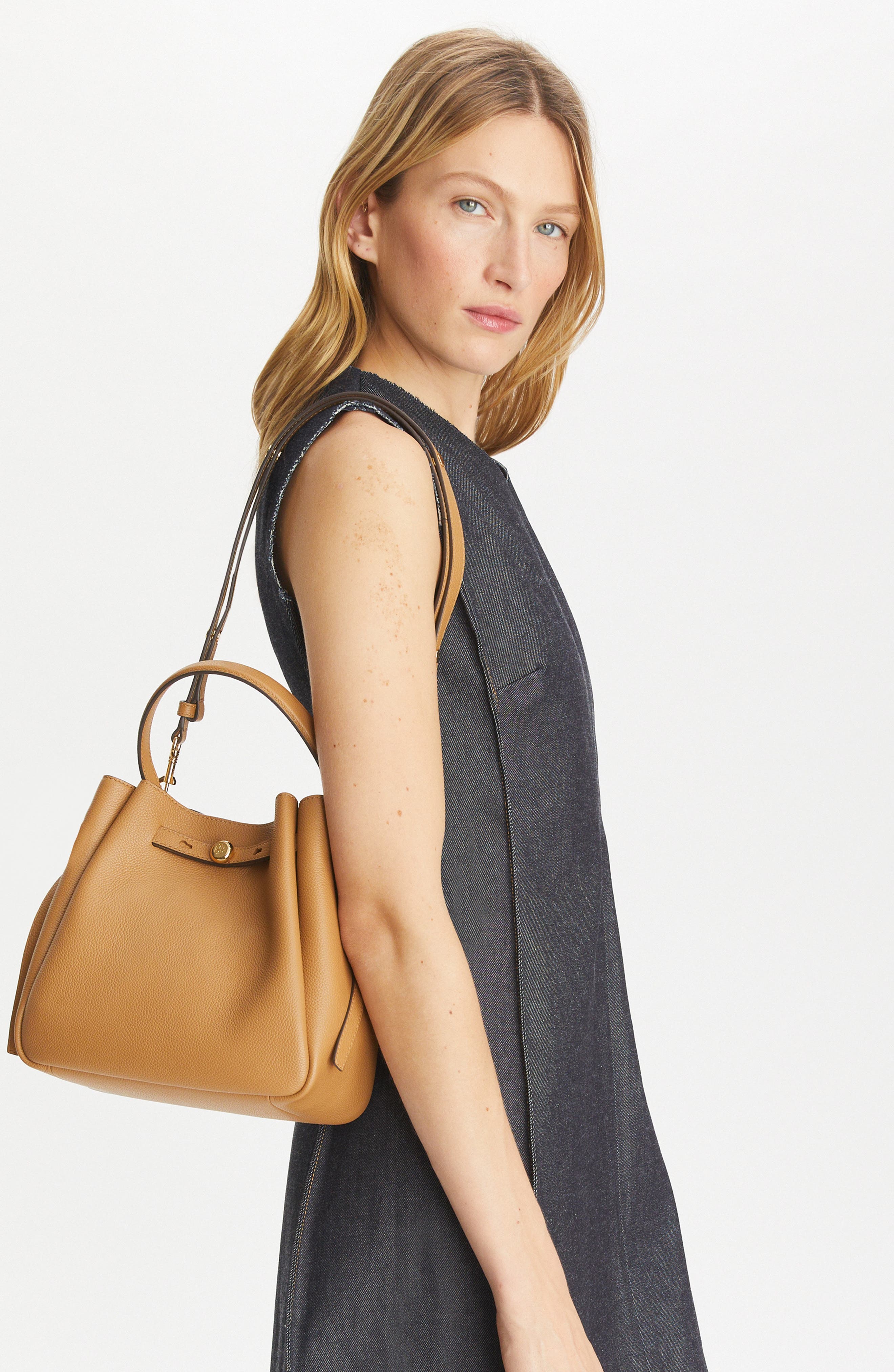 Romy Pebble Leather Bucket Bag, Alternate, color, TIRAMISU