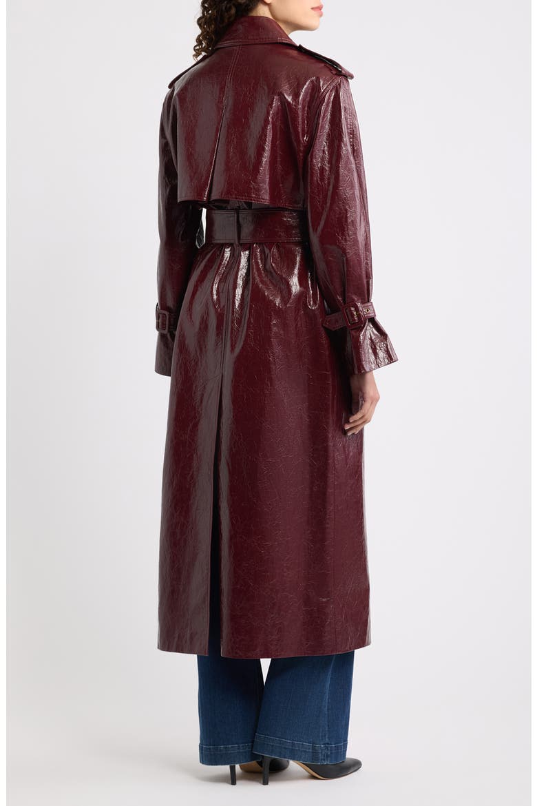 Rose Faux Leather Trench Coat, Alternate, color, GARNET