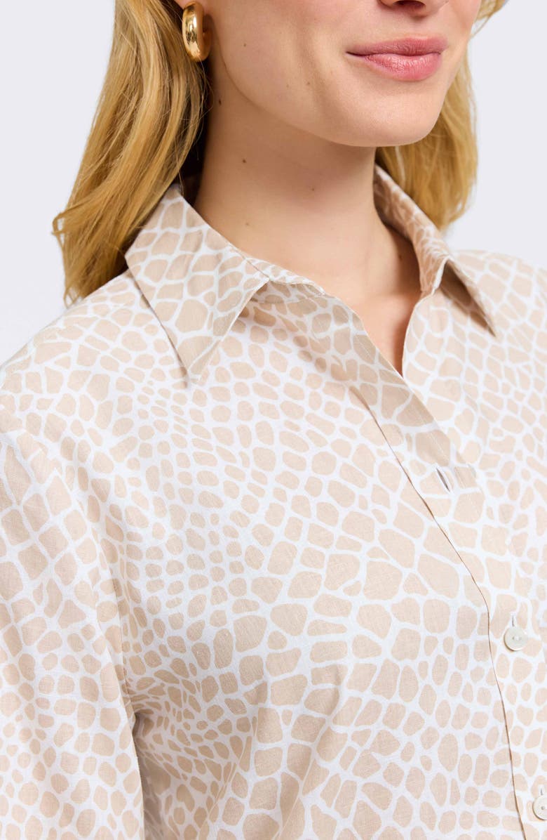 Foxcroft Meghan Giraffe Print Linen Blend Shirt, Alternate, color, Flax White