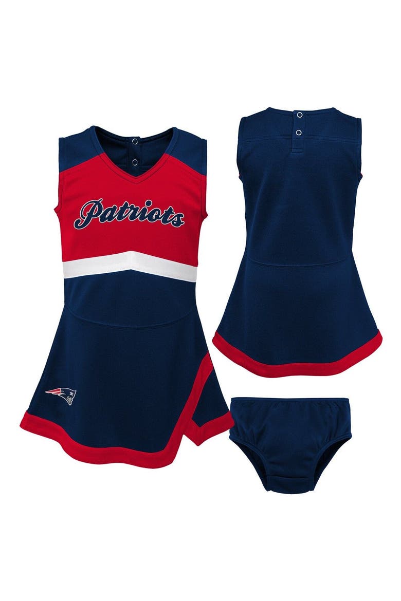 Girls Toddler Navy New England Patriots Cheer Captain Dress with Bloomers, Main, color, Navy