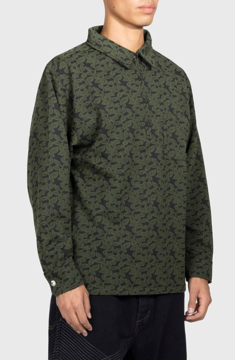 PLEASURES Leaf Quarter Zip Shirt, Alternate, color, Olive