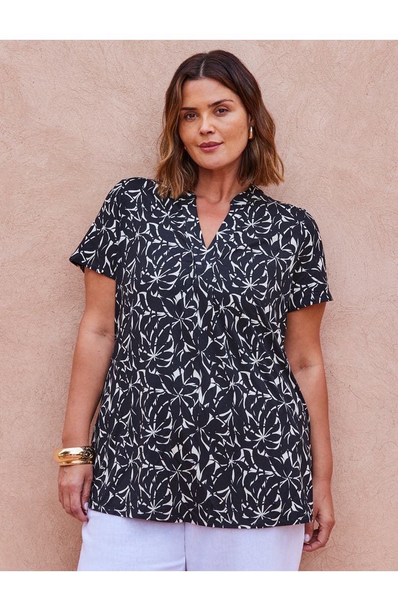 Live Unlimited Print Nehru Collar Top, Alternate, color, Black