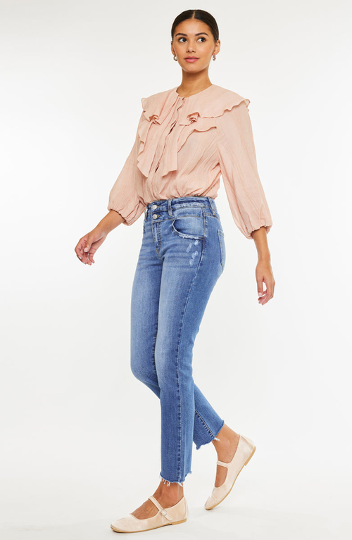 Kancan Kathleen Essentials High Rise Slim Straight Jeans In Blue